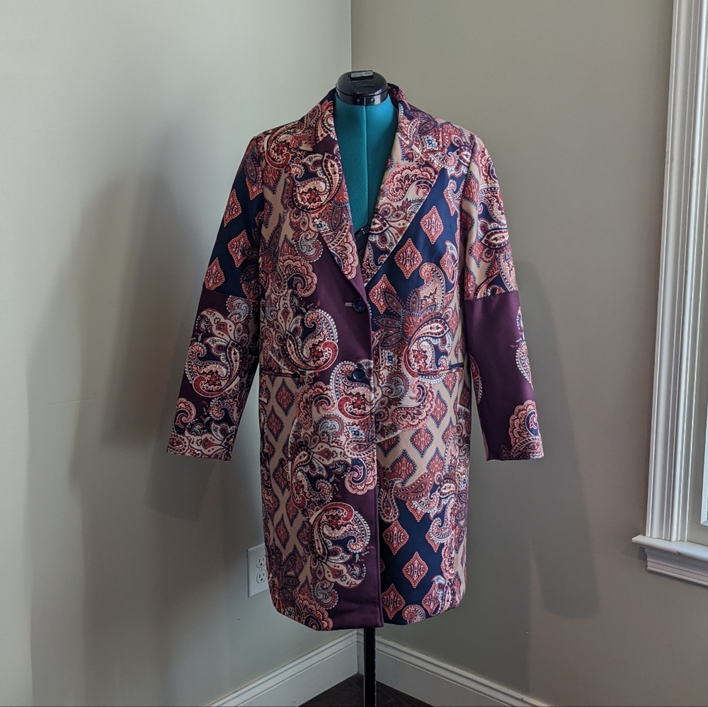 Chico's Paisley Print Single Breasted Trench Coat